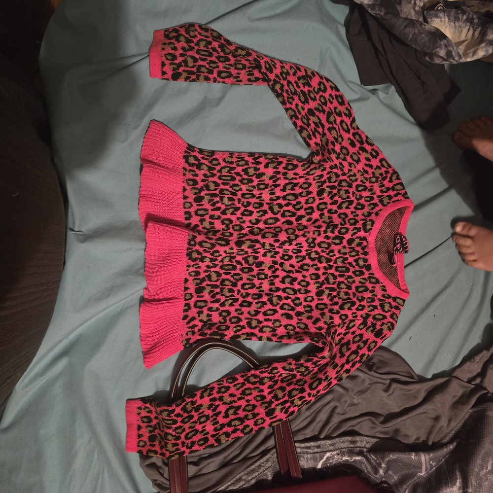 Pink Leopard Print Kids Sweater